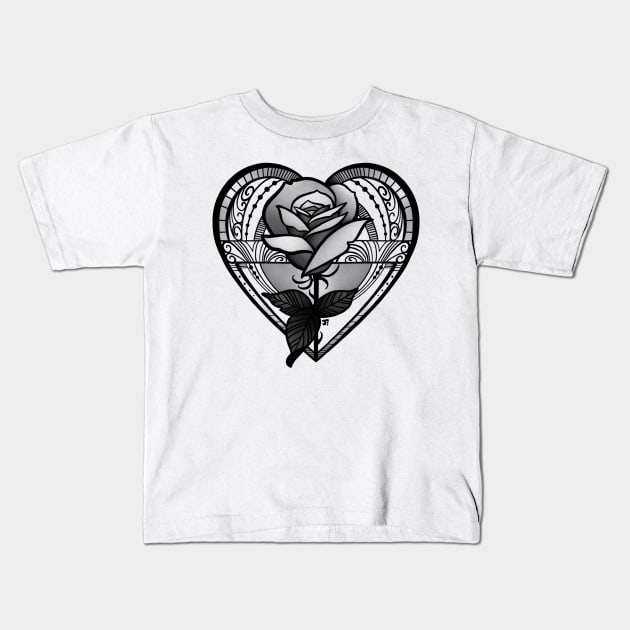 Rose and heart Kids T-Shirt by Jhooray